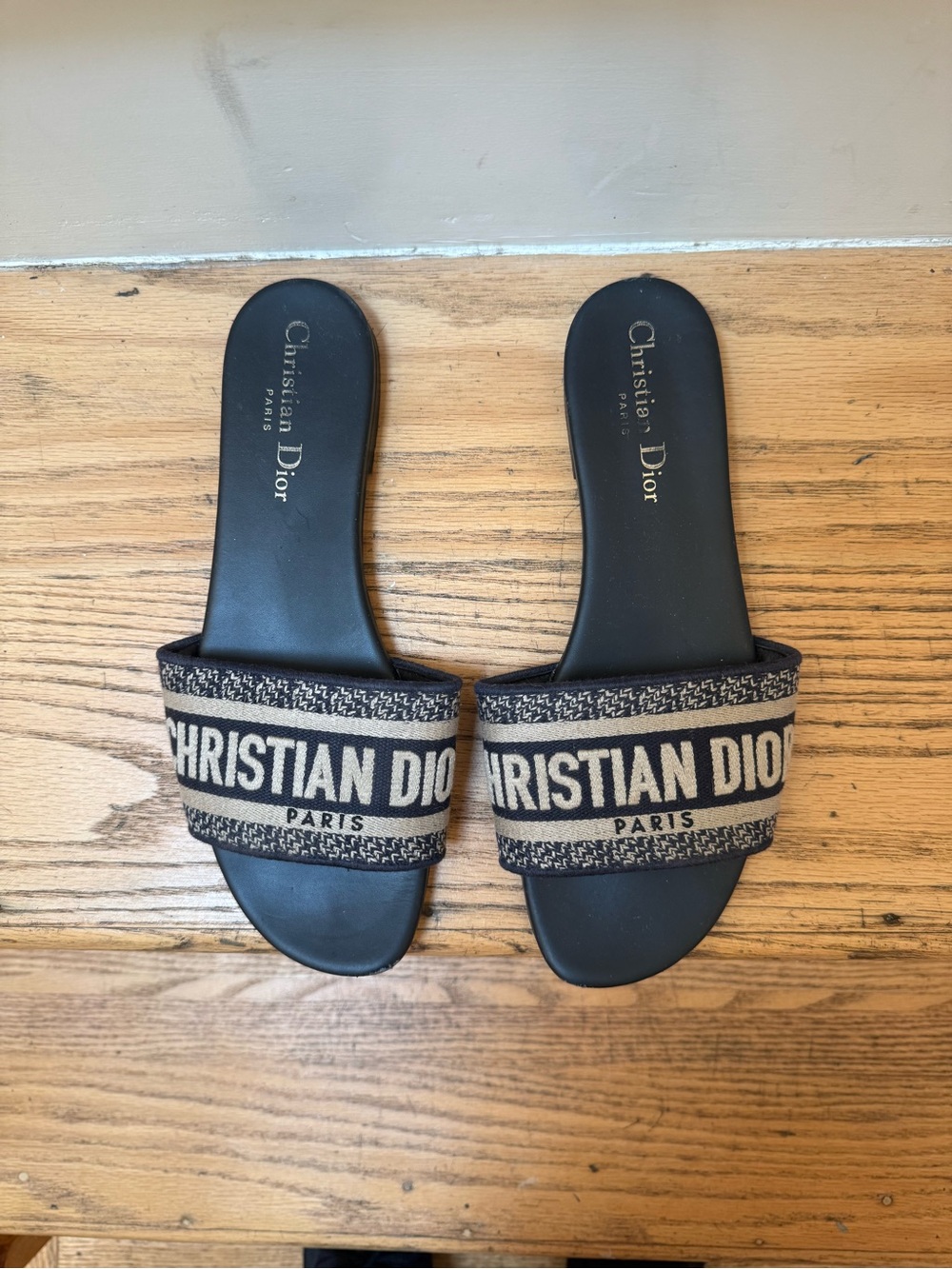 Dior Black and Beige Logo Jacquard Slide Sandals